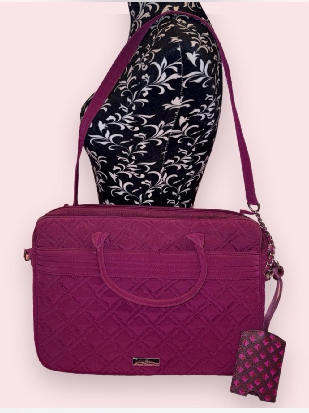 Vera Bradley Magenta Quilted Laptop Shoulder Bag